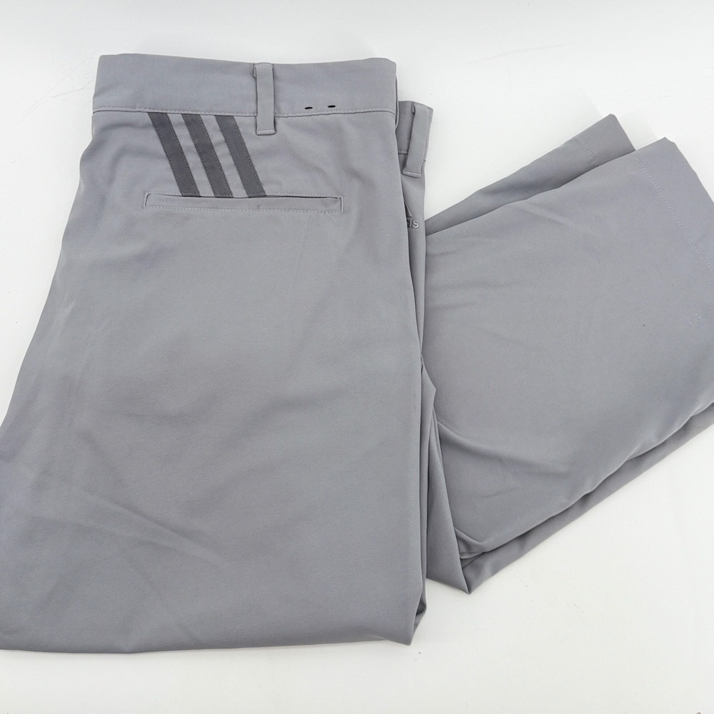 Adidas Golf Mens Gray Flat‎ Front Performance Pants 36x32 Three Stripe Logo